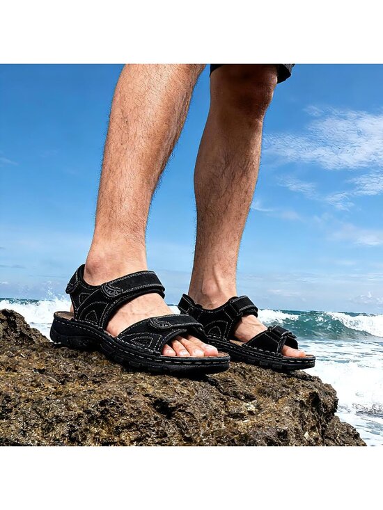 Men\'s Black Sandals Leather Open Toe Beach Sandal Outdoor Sport Hiking main image 4